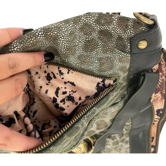 Sharif Womens Shoulder Handbag Green Leopard Print Leather satchel hobo Purse - Picture 4 of 15